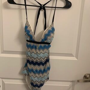 Missoni Blue and Black Chevron Swimsuit Size 40 Italian Sizing